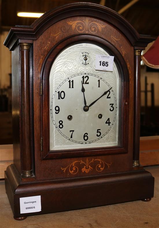 Edwardian inlaid mahogany eight day mantel clock(-)